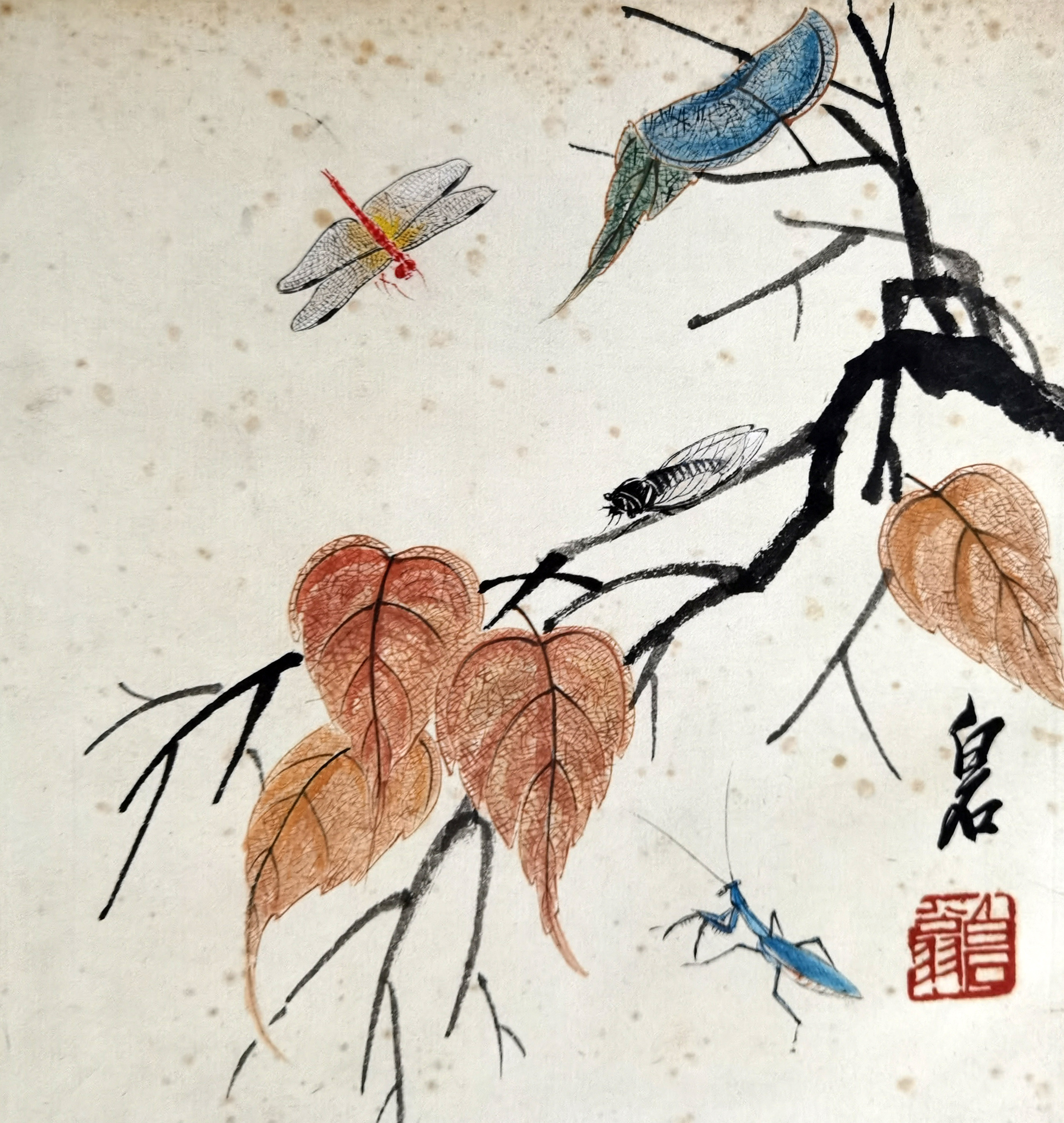 齐白石     贝叶草虫