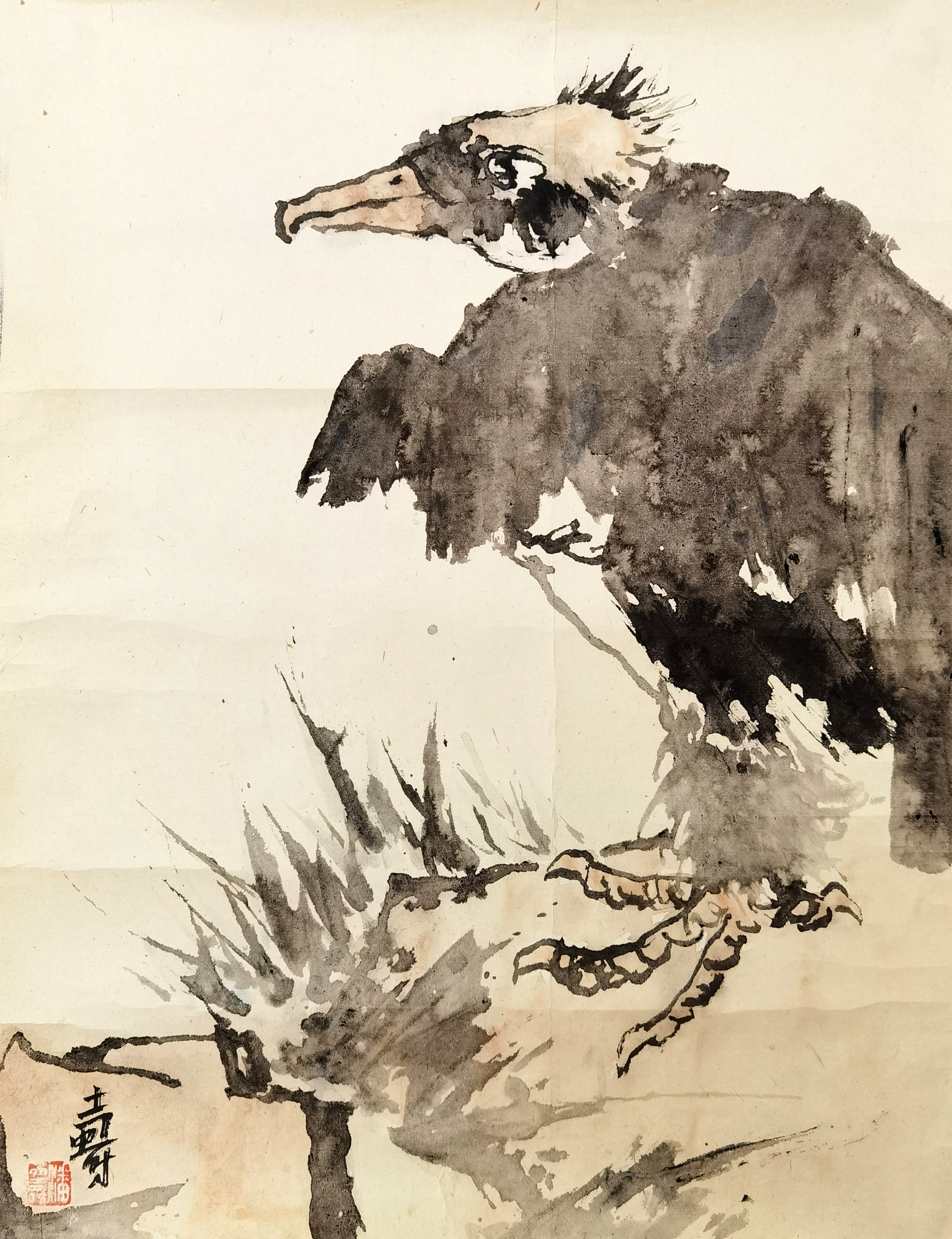 潘天寿     鹰石图