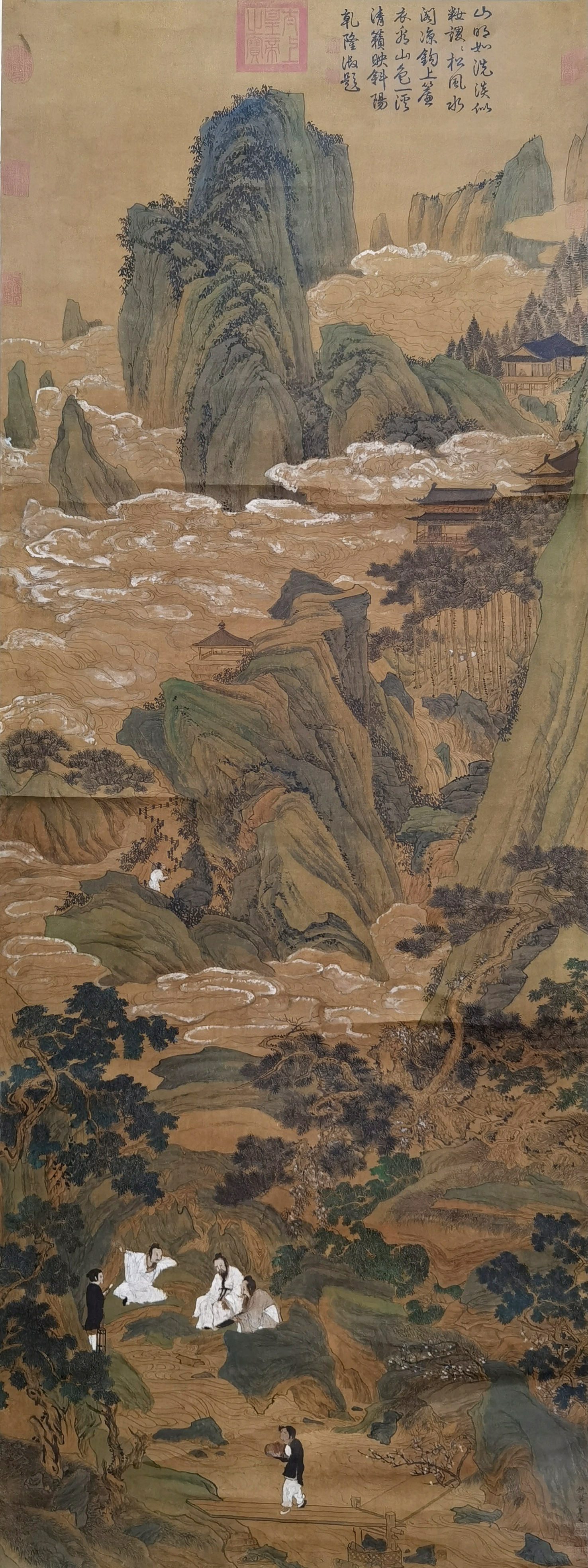 仇英     山水人物  注：乾隆爷鉴赏题跋