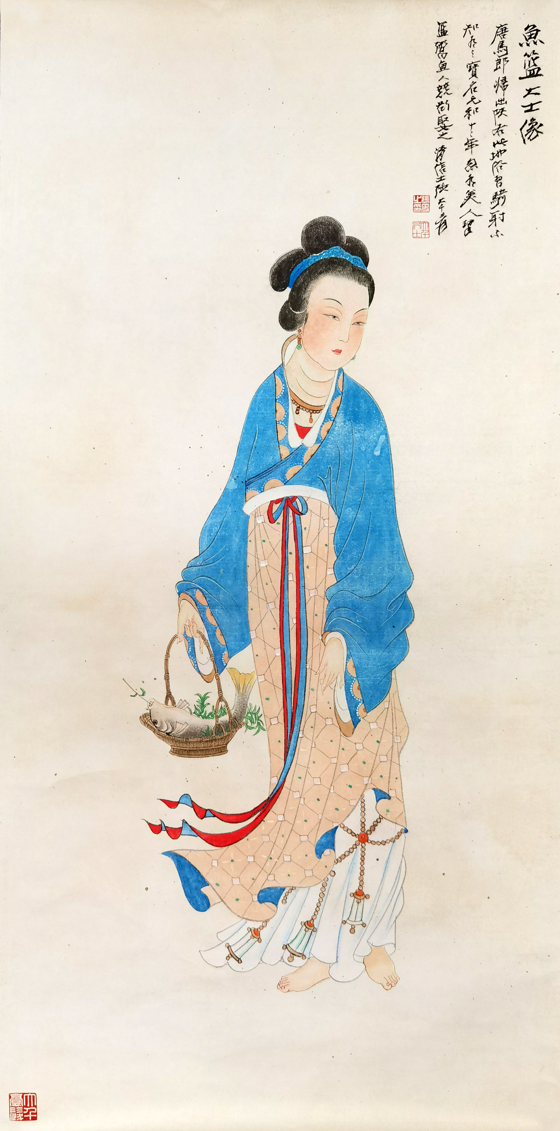 张大千     鱼蓝大士像