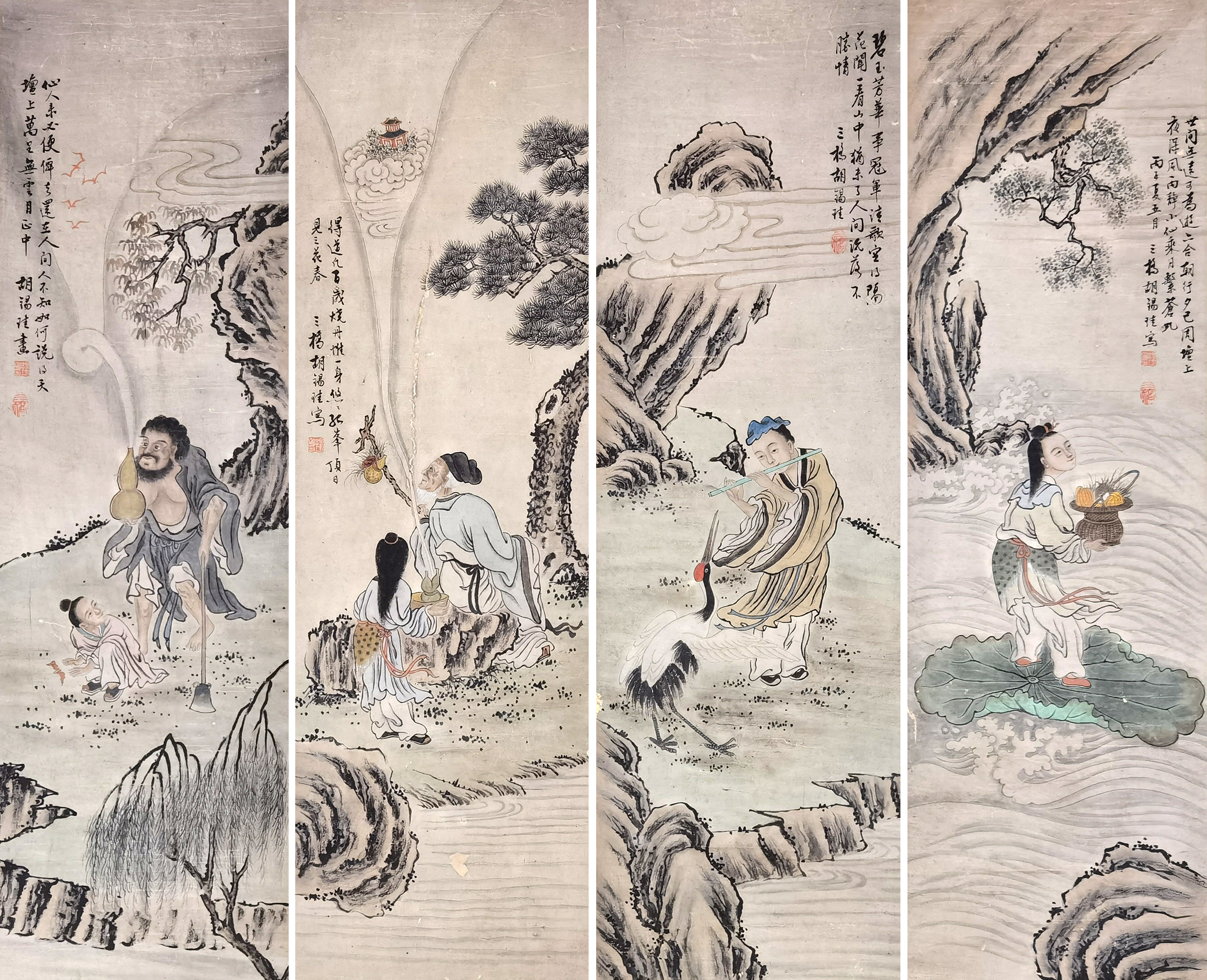 胡锡珪     人物四屏