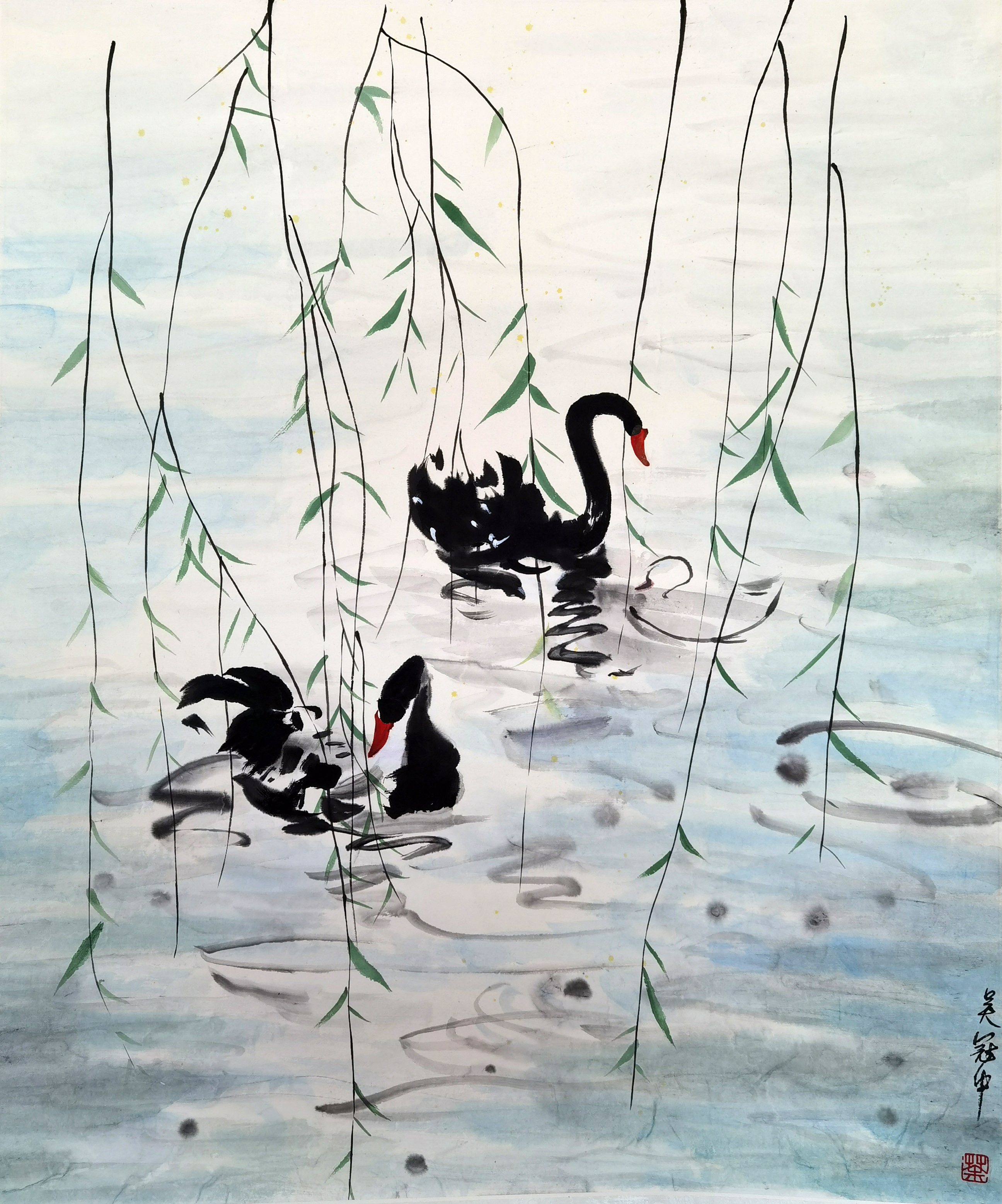 吴冠中     双鹅图