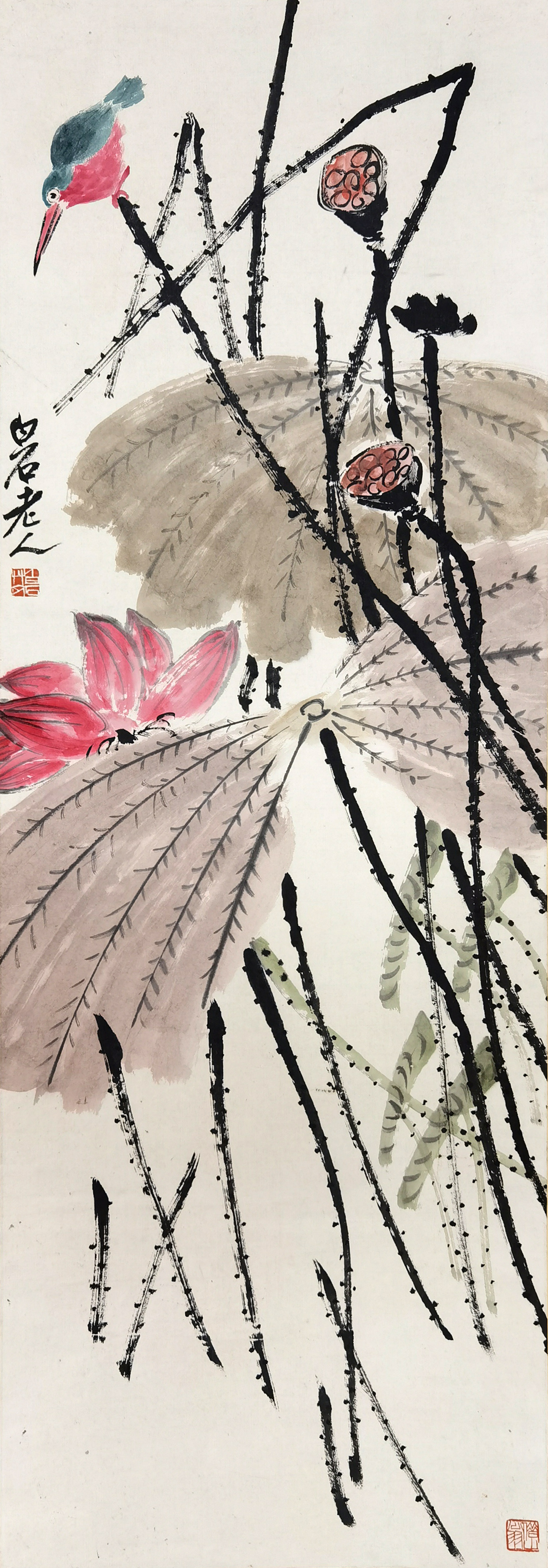 齐白石     荷鸟图