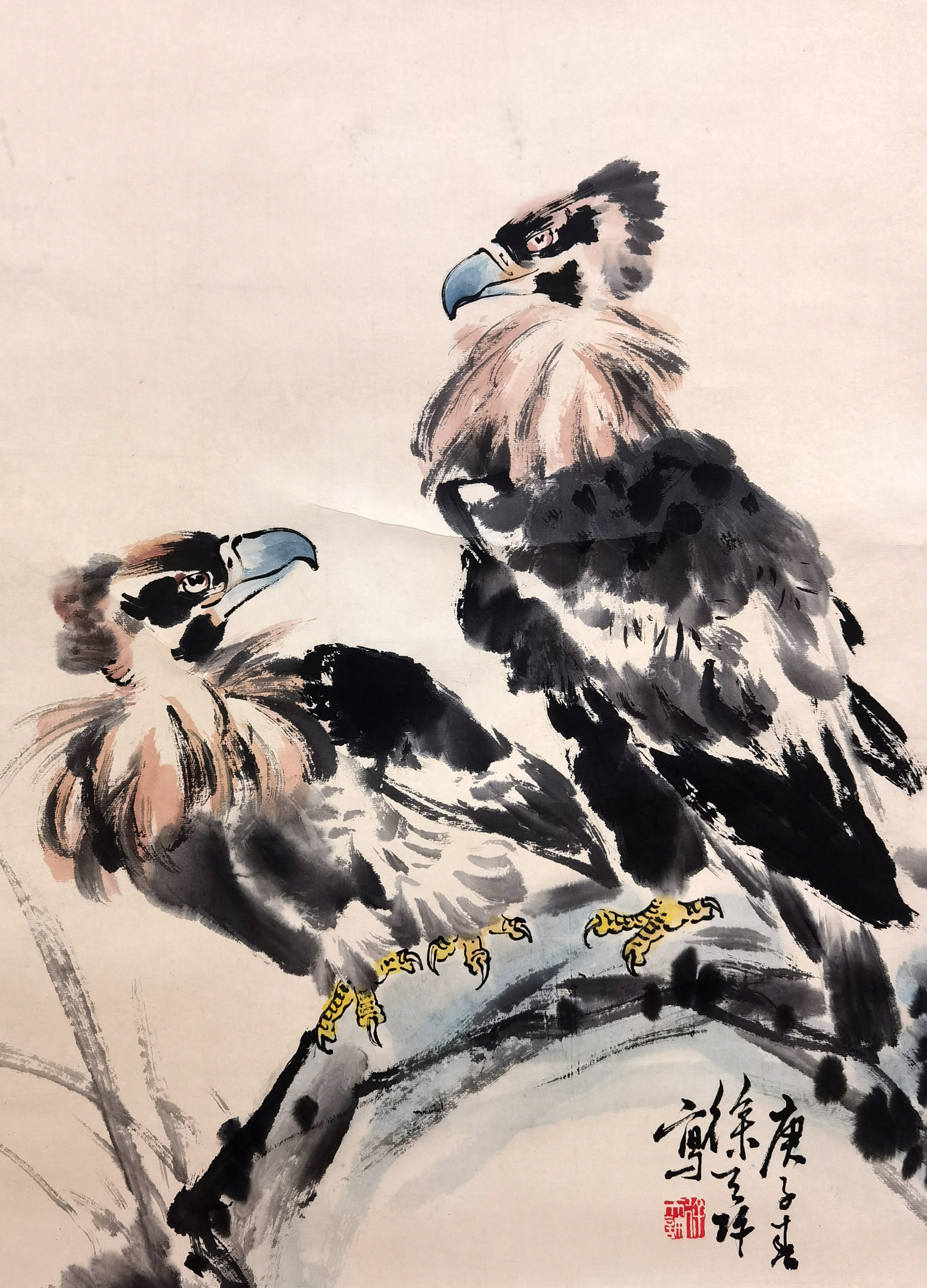 徐天许     鹰石图