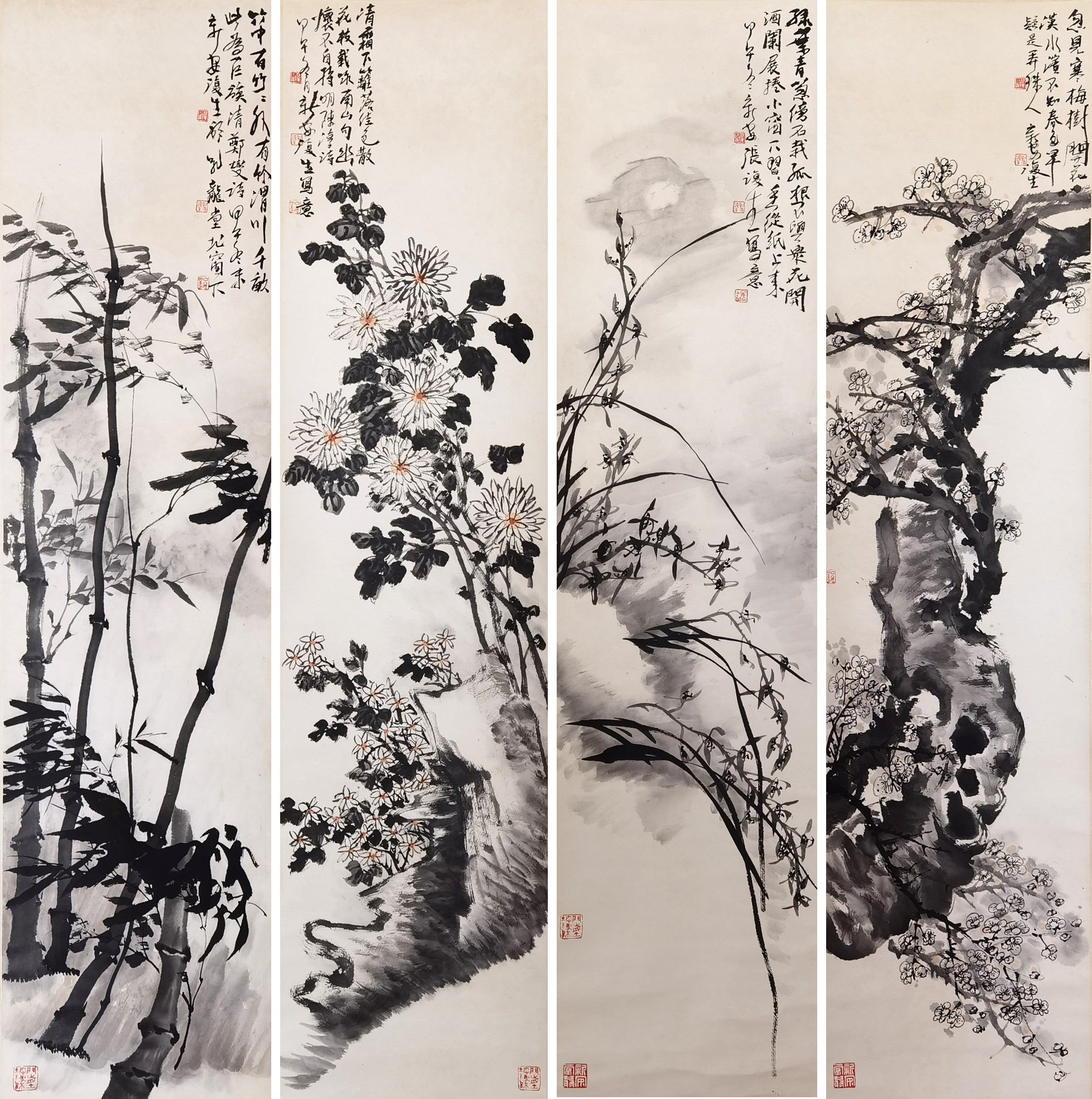 张复生     梅兰竹菊四屏