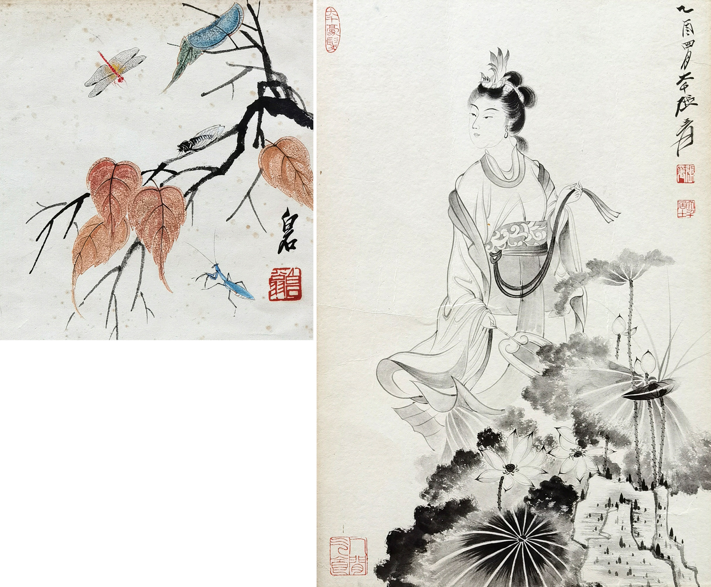 张大千 齐白石     仕女 草虫百叶